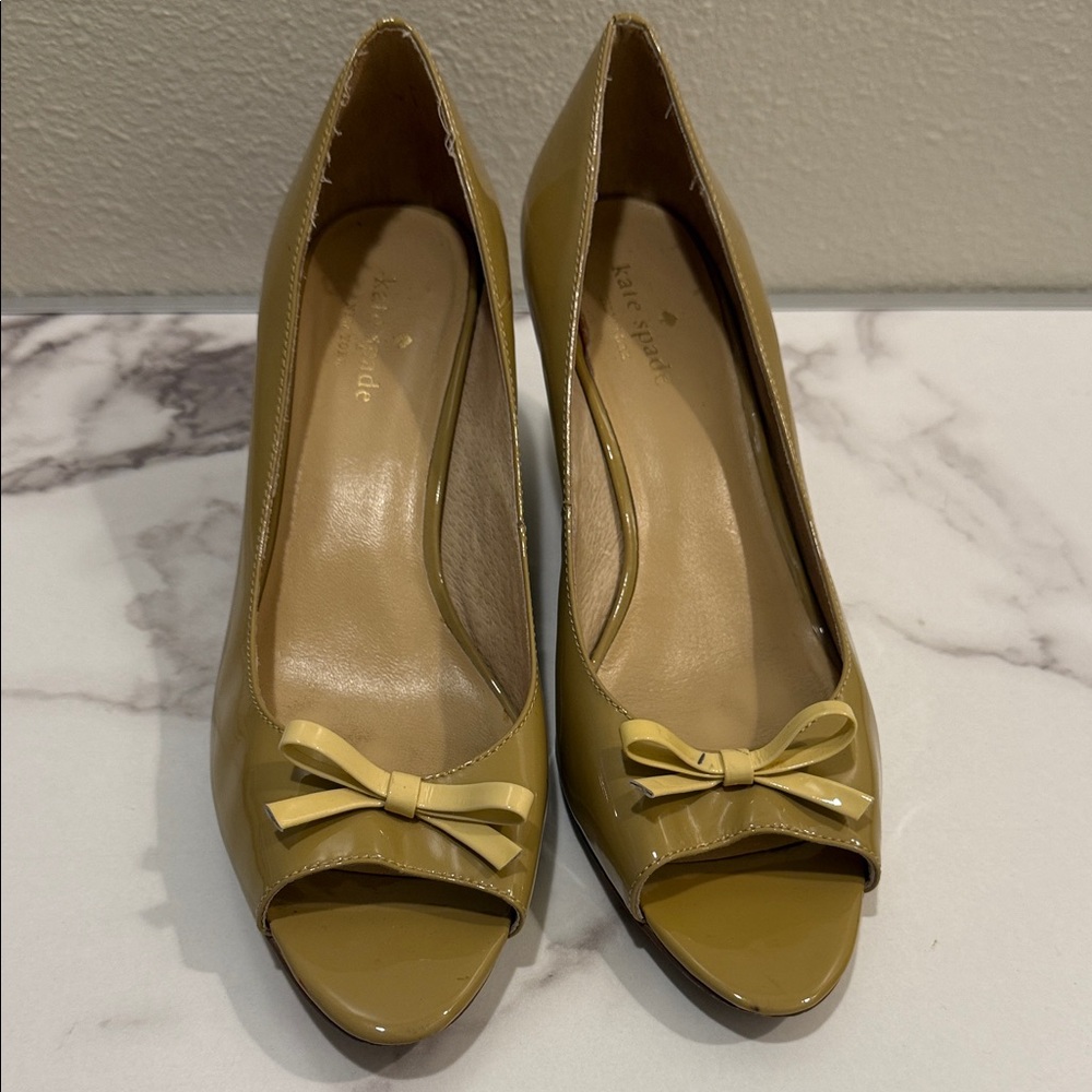 Kate Spade Mustard Peep-Toe Heels with Bow